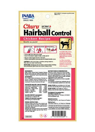 Inaba Snack For Cats Inaba Churu Hairball Control Kyckling 4 X 14 G