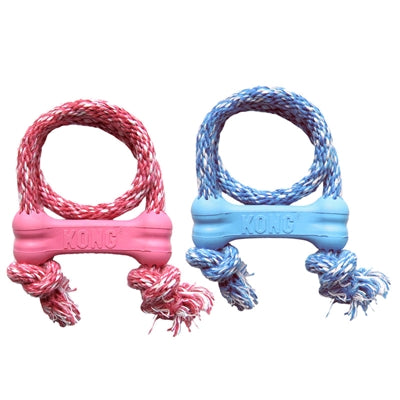 Kong Welpe Goodie Knochen Gummi Mit Seil Rosa Oder Hellblau Sortiert