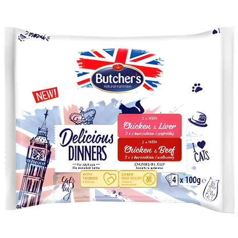 Butcher's Kattmat Butcher's Delicious Kyckling Kalvkött Lever 4 X 100 G