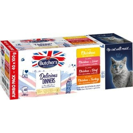 Butcher's Kattmat Butcher's Delicious Kyckling Kalkon Kalvkött Lever 40 X 100 G