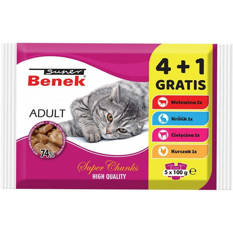 Super Benek Kattmat Super Benek 5 X 100 G Kyckling Kalvkött Kanin