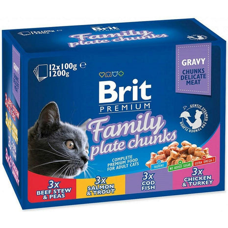 Brit Kattmat Brit Pouches Family Plate Kyckling Kalkon Kalvkött Torsk 12 X 100 G